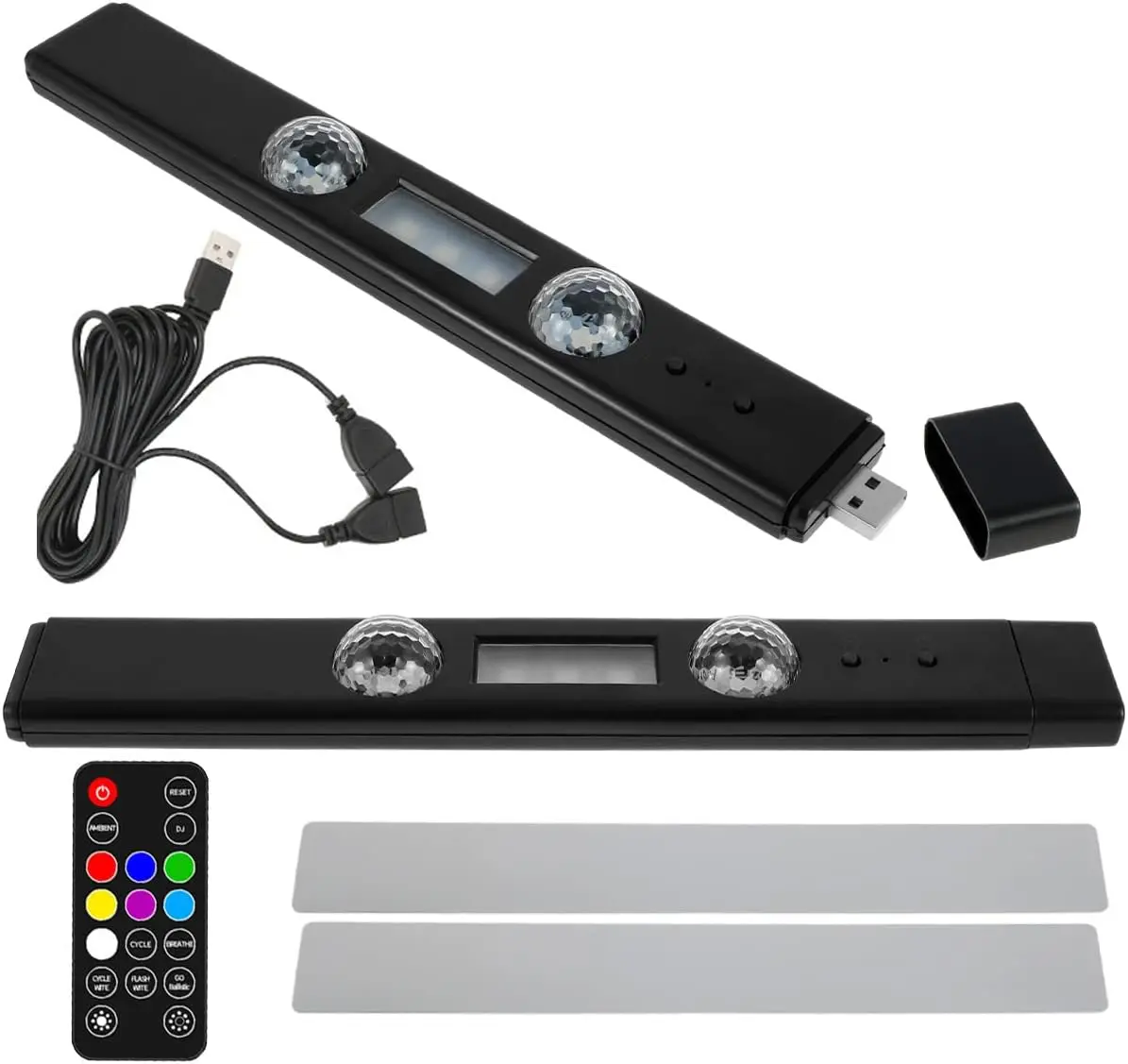 Car Interior Lighting Multifunctional Ambient Lights, Wireless Multicolor RGB LED Strip Lights with Remote Control, Sound Control, USB Rechargeable, Music Sync, Simple Install for Parties