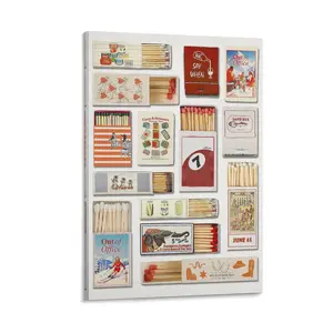 Vintage Matchbox Canvas Wall Art, Colorful Retro Matchbook Print Canvas Poster Bedroom Decor Sports Landscape Office Room Decor Gift Frames Ornaments Decoration Photo Artistic Frame-Style