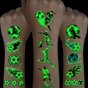 10 Pcs Glow-in-the-Dark Football Temporary Tattoo Stickers, Cheering Props for Sports Events & Festive Parties, Cool Waterproof Fake Tattoos, Fan Face Stickers with Trophy, Flame & Goal Patterns, Perfect Gifts for Family and Friends
