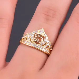 1 Gold-plated Alloy Crown Ring, 15th Birthday Gift for Coming of Age Ceremony, Fashion Jewelry for Parties or Festivals, Music Events Marquise Wedding Bands