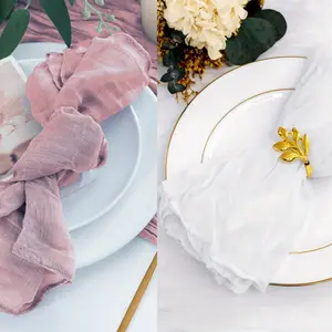 Pleated Chiffon Napkins, French Luxury Western Tablecloth, Wedding Party Plating Decoration, 1pc/6pcs/12pcs