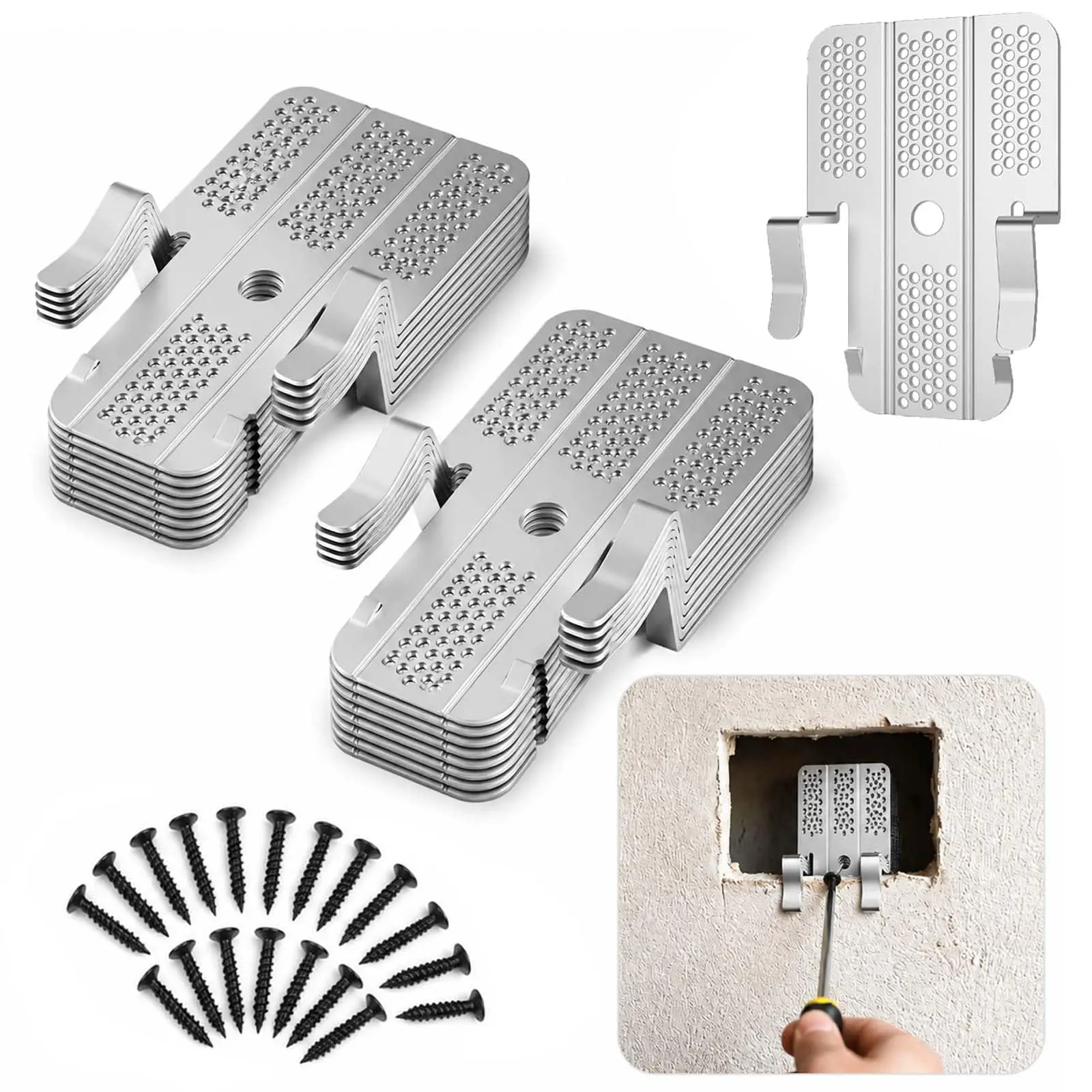 Drywall Repair Clips Kit, 10 Pcs Drywall Repair Kit with 20 Screws, Stainless Steel Drywall Clips Fits 1/2 Inch and 5/8 Inch Panels, No Stud Needed for DIY Wall and Sheetrock Hole Patch Repair