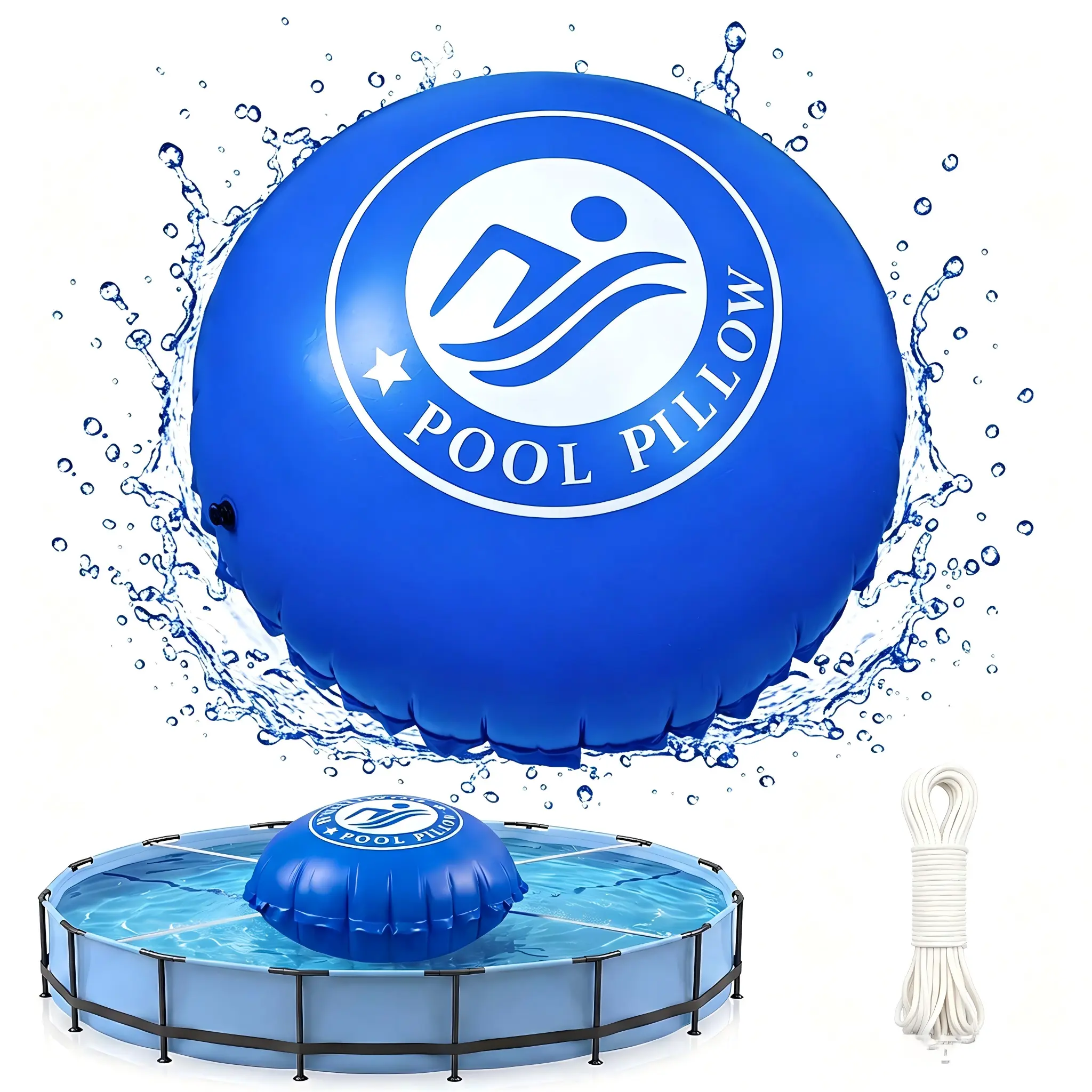 6' x 6' Air Pool Pillow for Above Ground Swimming Pools Winter, Cold-Resistant Vinyl Rectangle Inflatable Pool Closing Pillow with Ropes, Air Poolpillow for Winter Pool Cover Support