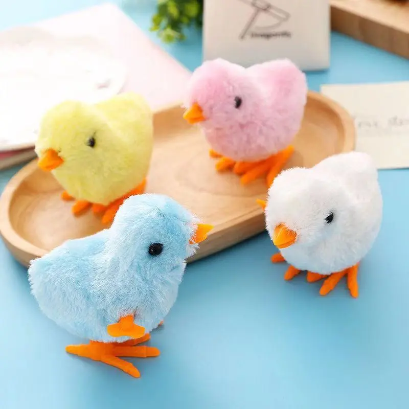 Manual Windup Chicken Toy, Soft Plush Simulation Animal Toy for Animal Play with Hop Movement