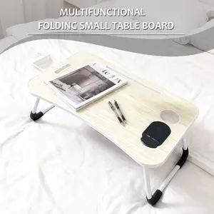 Multifunctional folding small tabletop: adjustable height + non-slip foot pads + mobile phone card slot, suitable for beds, dormitories, camping, and car use, lightweight and easy to store