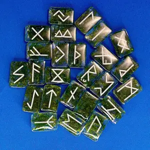 Handmade Runes Set with Dried Green Moss Inside Hand-Painted & Sealed Symbols for Spiritual Practice and Nature Connection