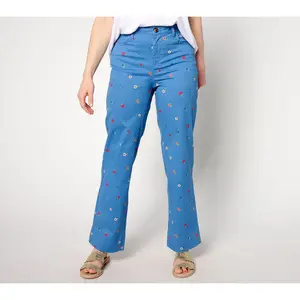 Denim & Co. EasyWear Twill Printed Full Length Wide Leg Pants