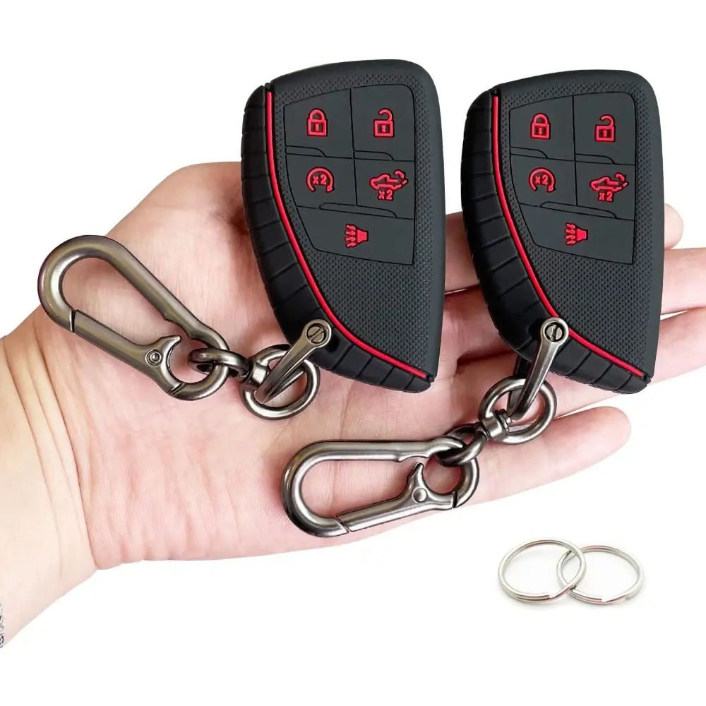 Silicone Car Key Holder Key Fob Protector 2-Pack - Black with Red Buttons, Vehicle Accessories for 2022-2025 Chevy Silverado 1500/GMC Sierra 1500, 2024-2025 Silverado Sierra 2500HD/3500HD