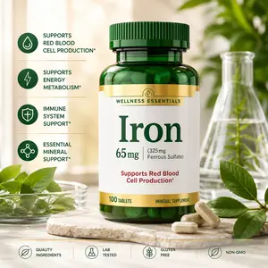 Nature’s Bounty Iron 65mg (325mg Ferrous Sulfate) Mineral Supplement - Cellular Energy Support, Normal Red Blood Cell Production, 1 Serving Per Day, Gluten-Free, 100 Vegetarian Tablets