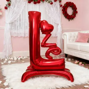 1pc Bright Self-Standing Love Letter Aluminum Foil Balloon, Heart-Shaped Birthday Decoration Balloon Arch Backdrop for Valentine's Day, Wedding & Anniversary, Large Party Background Decor