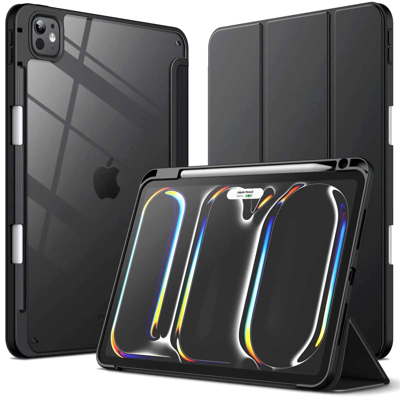 JETech Case for iPad Pro 11-Inch M5/M4 2025/2024 (6th/5th Generation) with Pencil Holder, Clear Transparent Back Shell Slim Stand Shockproof Tablet Cover, Auto Wake/Sleep