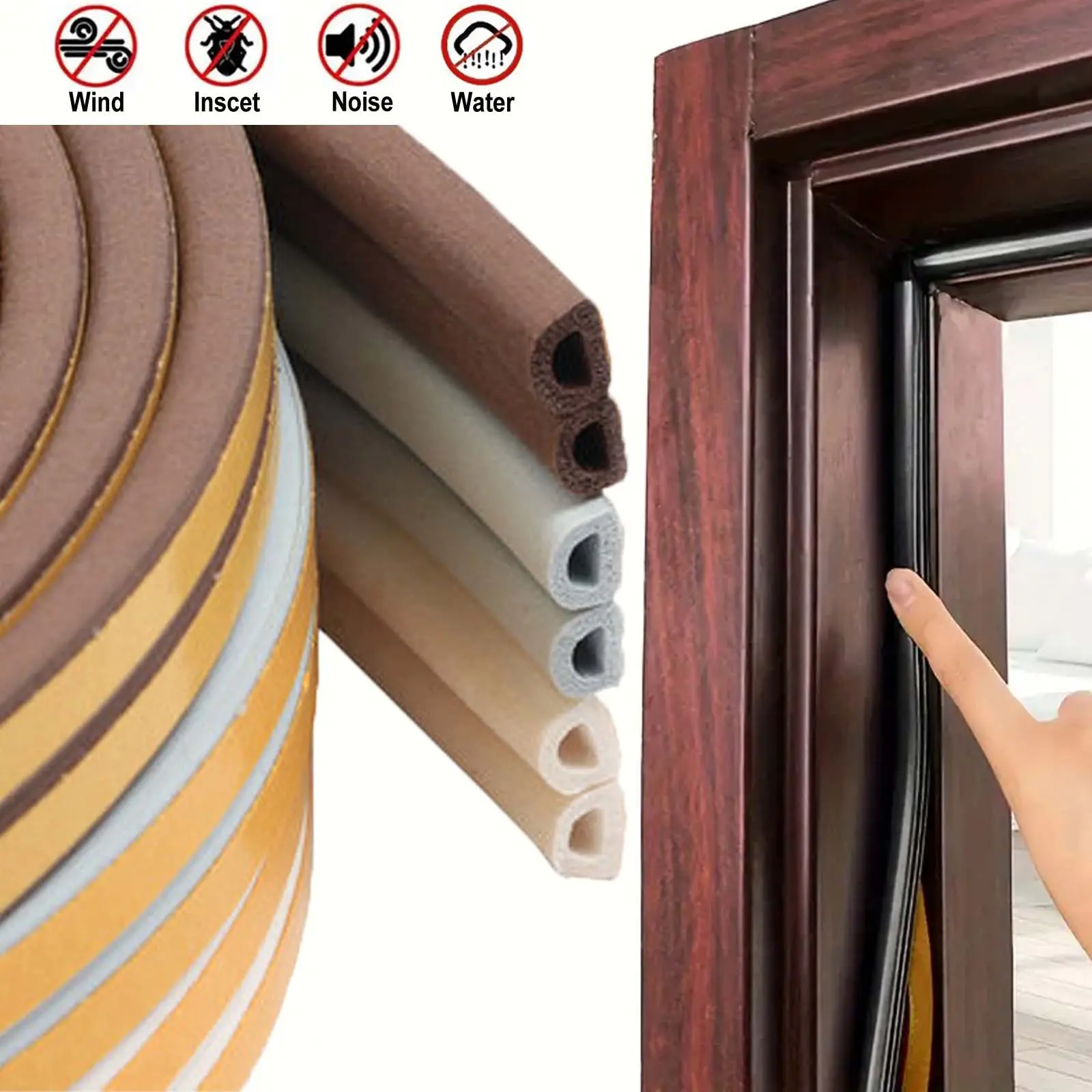 5.0 meter Self Adhesive Door Seal 1 Roll, 2 Seals Total: 5.0 meter Door Seal - Self-Adhesive Foam Seal for Doors And Windows - Sound Insulation Material for Home, Office, Hotel - Material: Vinyl - Draft Stopper, Garage Door Seal Bottom