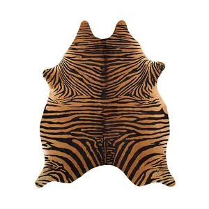 Zebra Print Cowhide Rug 5' 1" x 5' 5" | Modern Statement Rug | Khara Home