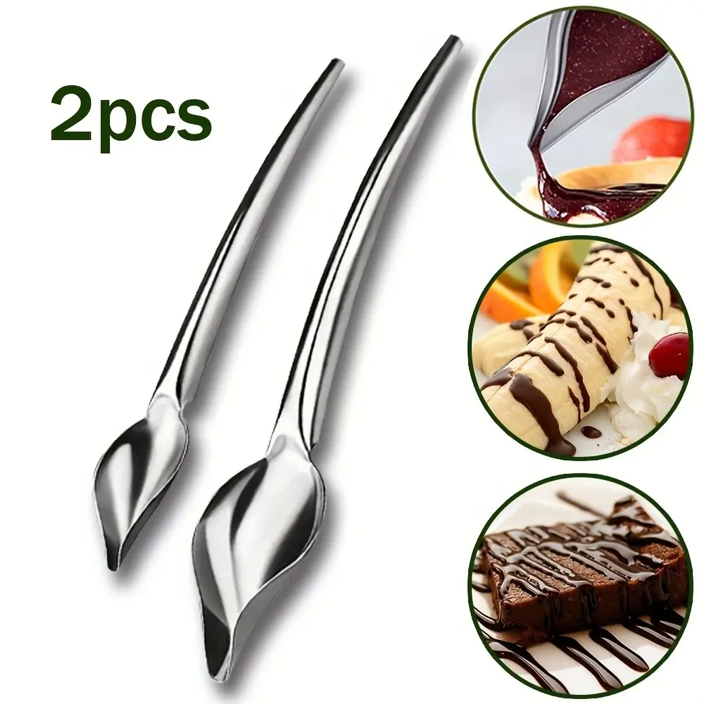 2 Piece Stainless Steel Chocolate Spoon Set, Elegant Metal Surface, Durable & Easy Clean, Ideal for Baking, Cake Decoration, Sweet Treats, Pastry Decorating Tools, Baking Accessories