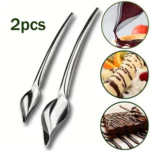 2 Piece Stainless Steel Chocolate Spoon Set, Elegant Metal Surface, Durable & Easy Clean, Ideal for Baking, Cake Decoration, Sweet Treats, Pastry Decorating Tools, Baking Accessories