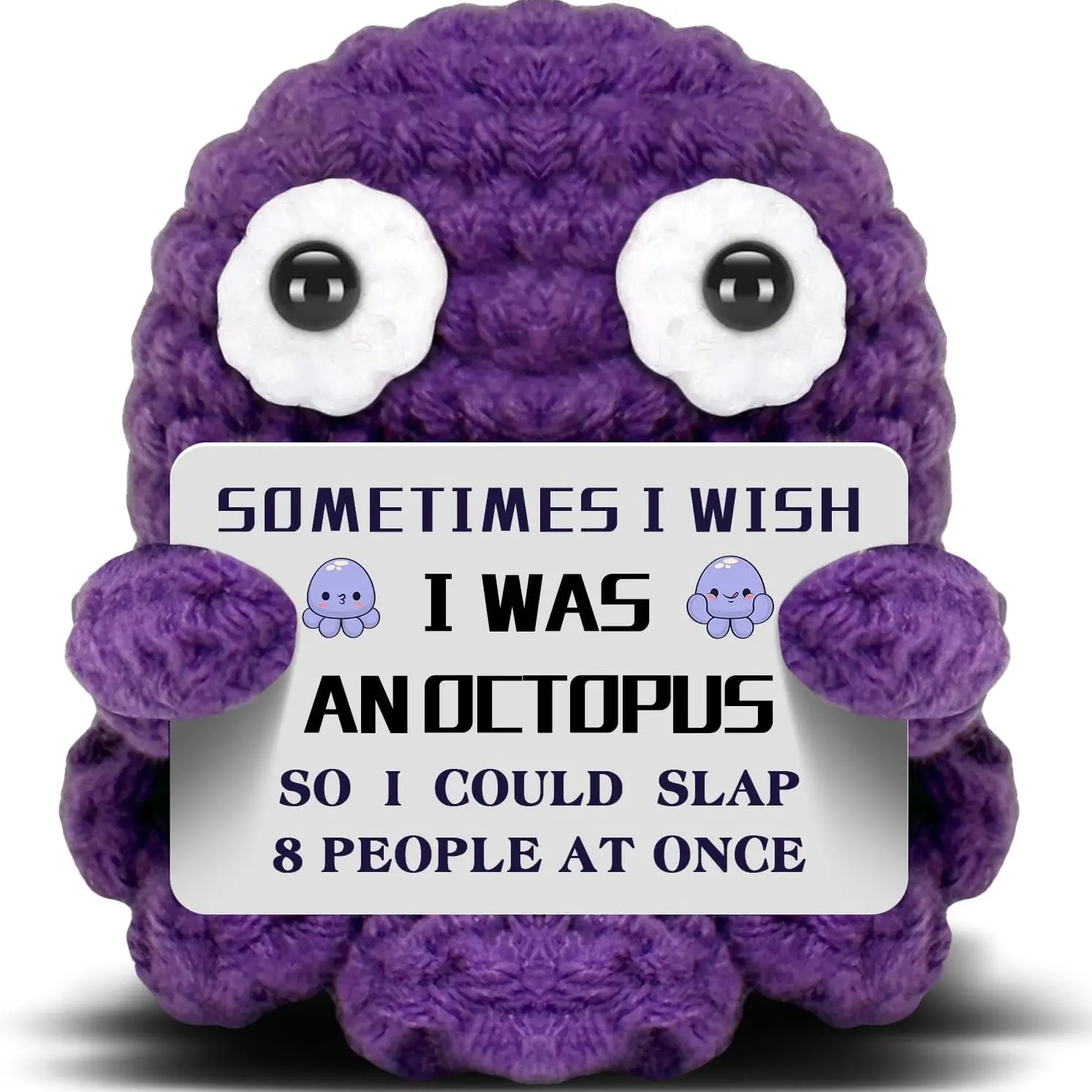 Mini Octopus Emotion Support Knitted Cuddly Doll Gift, Soft Stuffed Huggable, Fun Card Included, Birthday Present for Friends, Colleagues, Home Office Decor, Octopus