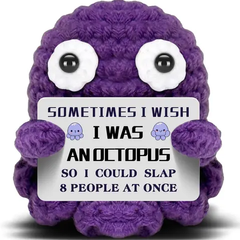 Mini Octopus Emotion Support Knitted Cuddly Doll Gift, Soft Stuffed Huggable, Fun Card Included, Birthday Present for Friends, Colleagues, Home Office Decor, Octopus