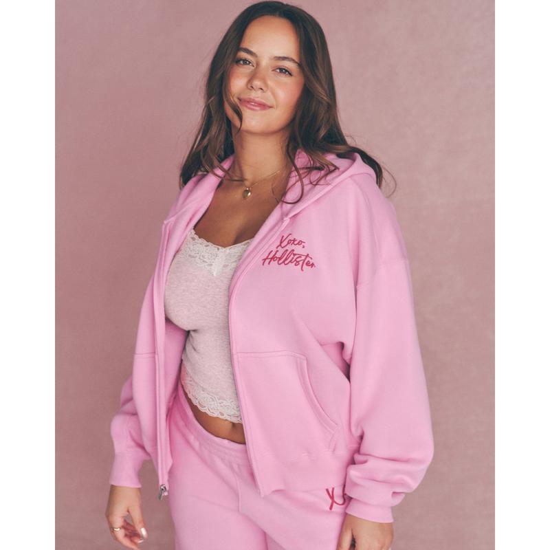 Hollister Feel Good Easy Zip-Up Xoxo Graphic Hoodie