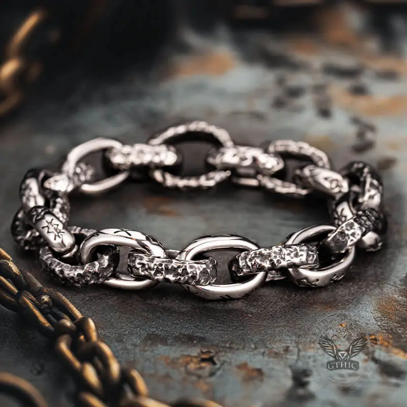 GTHIC Nordic Hammered Rune Stainless Steel Viking Bracelet for Men and Women – Retro Norse Style Gift Accessory
