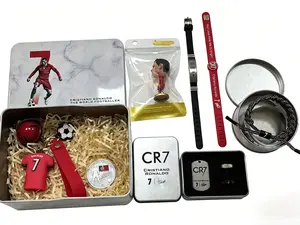 Upgraded Soccer Legend CR7 Style Gift Box Bundle - 12-in-1 Premium Football Fans Collectible Set with Commemorative Coin, Figure, Jersey Keychain, Rings, Necklace & Wristbands, Unique Sports Gift for Men Boys
