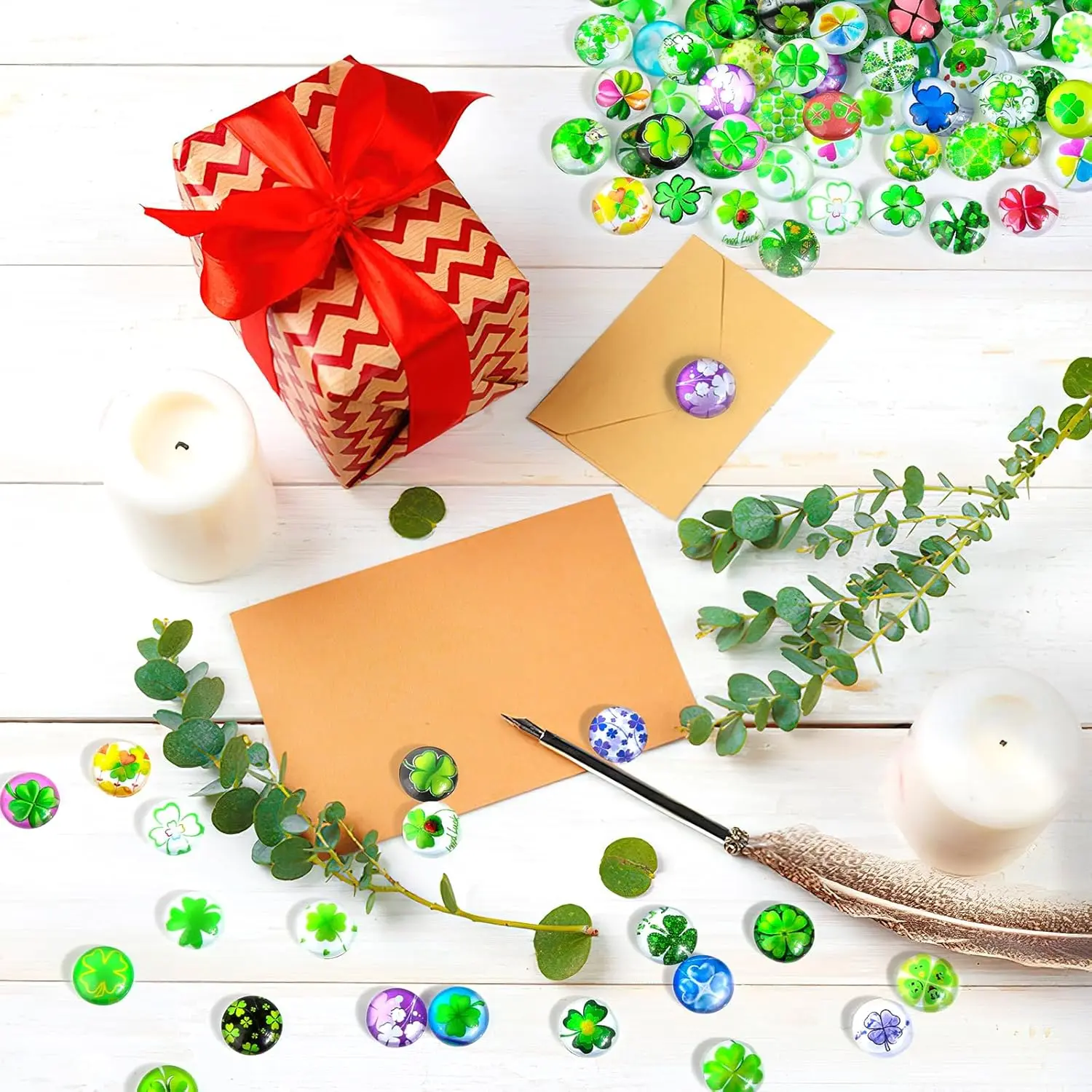 120Pack Four-Leaf Clover Colourful Glass Stones 12 mm Lucky Clover Glass Stones, Mixed Colour Colourful Stones, Lucky Stone Glass Stones Decoration for DIY Crafts, Jewellery Making - Tools & Hardware.