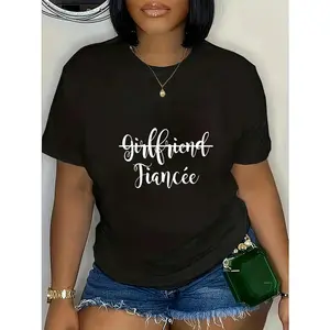 GGOR 100% Cotton Girlfriend Fiancee Matching Couple Engagement Just Engaged T-Shirt Casual Tops