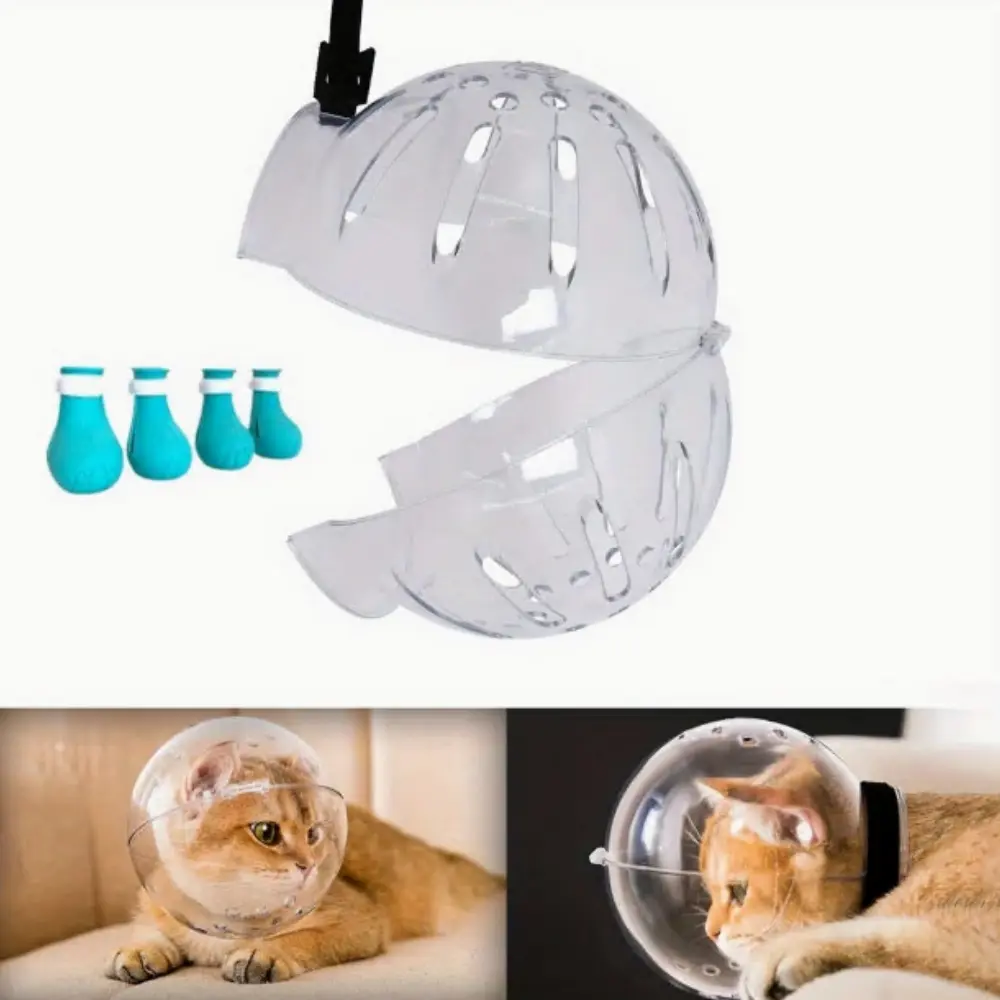 5pcs Cat Grooming Training Aid Kit - Breathable Anti-Bite Muzzle Hood, Silicone Anti-Scratch Booties, Adjustable Transparent Astronaut Helmet, Lightweight Petsafe Material for Cats/Kittens (Bathing, Nail Trimming) Mini Gifts