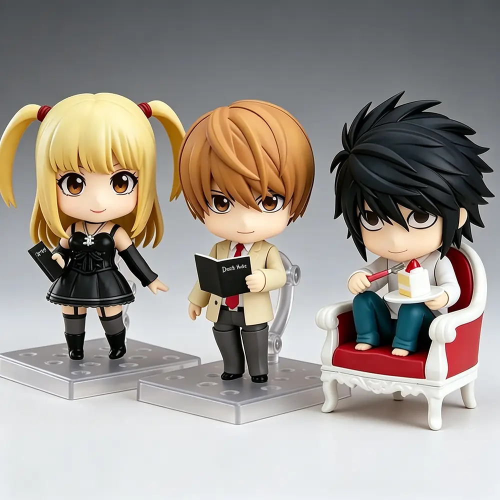 Death Note Figures #1200 L #1160 Light Yagami #2674 Misa Amane, 10CM Q Version Chibi Action Figures, Single & 3-Pack Options, Interchangeable Faces, Boxed Collectible Toys