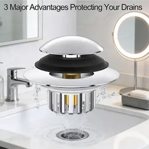 3-in-1 metal bathtub drain plug, universal spring-type bathtub plug, bathtub drain filter screen, detachable filter basket, suitable for drain plugs with drainage holes ranging from 1.45 inches to 1.81 inches, copper bullet-shaped core body