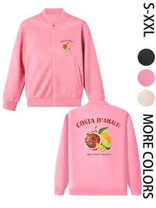 Women's American Street Style Hoodless Bomber Jacket with "Costa d'Amalfi" Print, Lightweight Zip-Up Jacket, American Street Style Print Design, Perfect for All Seasons, Casual & Street Style