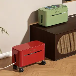 Large rolling cable management box with compartment and cover-plastic table rope manager with power socket, large cable box concealer