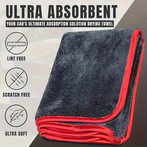 2PCS XXL Extra Large Microfiber Drying Towel with Twist Ring Design - Super Absorbent Thickened Technology Suitable for Cars, Trucks, Boats - Red and Gray Detail Cloth, Professional Look | Highly Absorbent Material