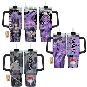 Uchiha Sasuke - Naruto Edition Anime Manga 40oz Tumbler Stainless Steel with Straw, Lid and Handle - Double Wall Insulated Flasks – Perfect Gift for Fans