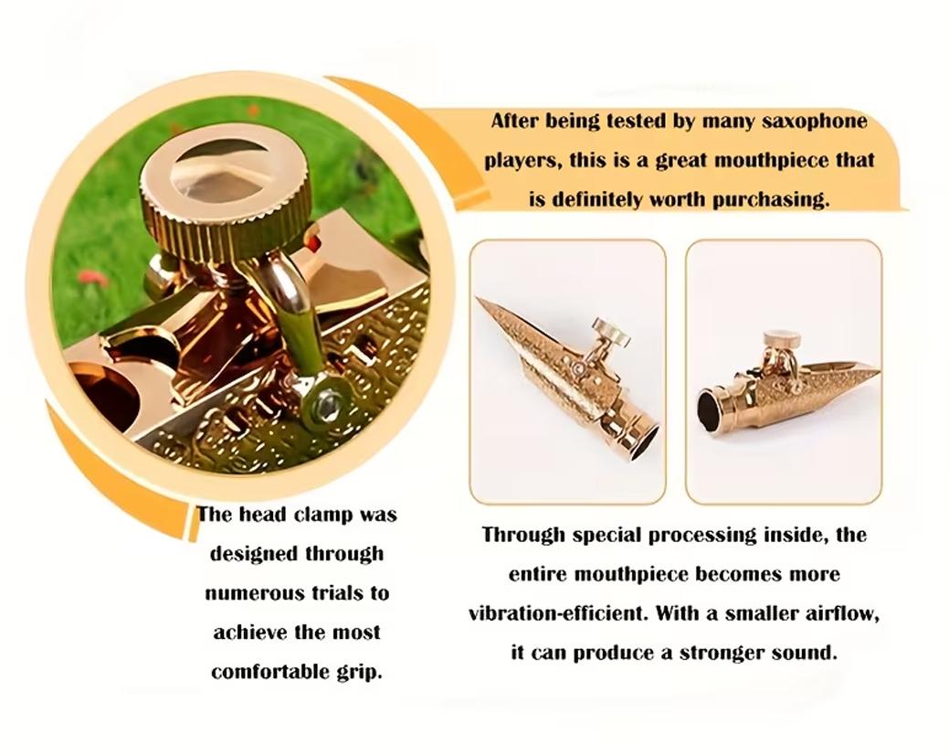 A Metal Mouthpiece for Jazz Alto Saxophone That Offers a And Vibrant Sound, And Excellent Control. It Features an Enhanced Tone Quality, a Beautifully Crafted Design,  Prolonged Usage or Replacement for Professional Player or Music Enthusiast drums Strap