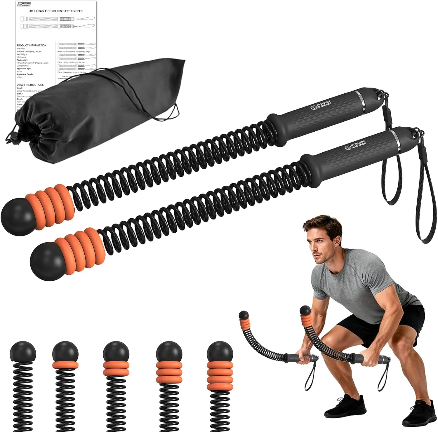 POWER GUIDANCE Adjustable Weighted Ropeless Battle Ropes with 4 ...