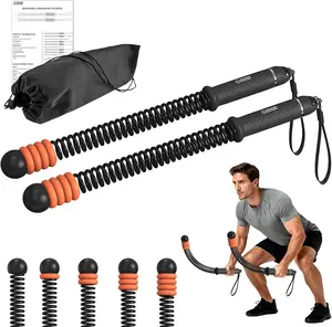 POWER GUIDANCE Adjustable Weighted Ropeless Battle Ropes with 4 Resistance Rings, Portable Cordless Battle Rope for Home Gym, Progressive Strength & Low-Impact HIIT Training for Men & Women，Black