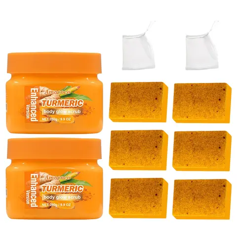 Turmeric Bath Set - Exfoliating Body Cleanser, Glycerin Body Wash, Alcohol-Free Moisturizing Soap for Adults, Deep Cleansing Essential for Daily Skin Care Routine