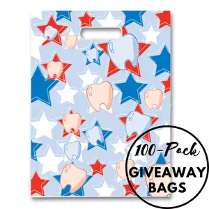 100-Pack Dental Giveaway Scatter Bags Gift Wrapping Bags in Bulk, 7.5" x 10" - Holiday Christmas Dentist Office Plastic Gift Bags
