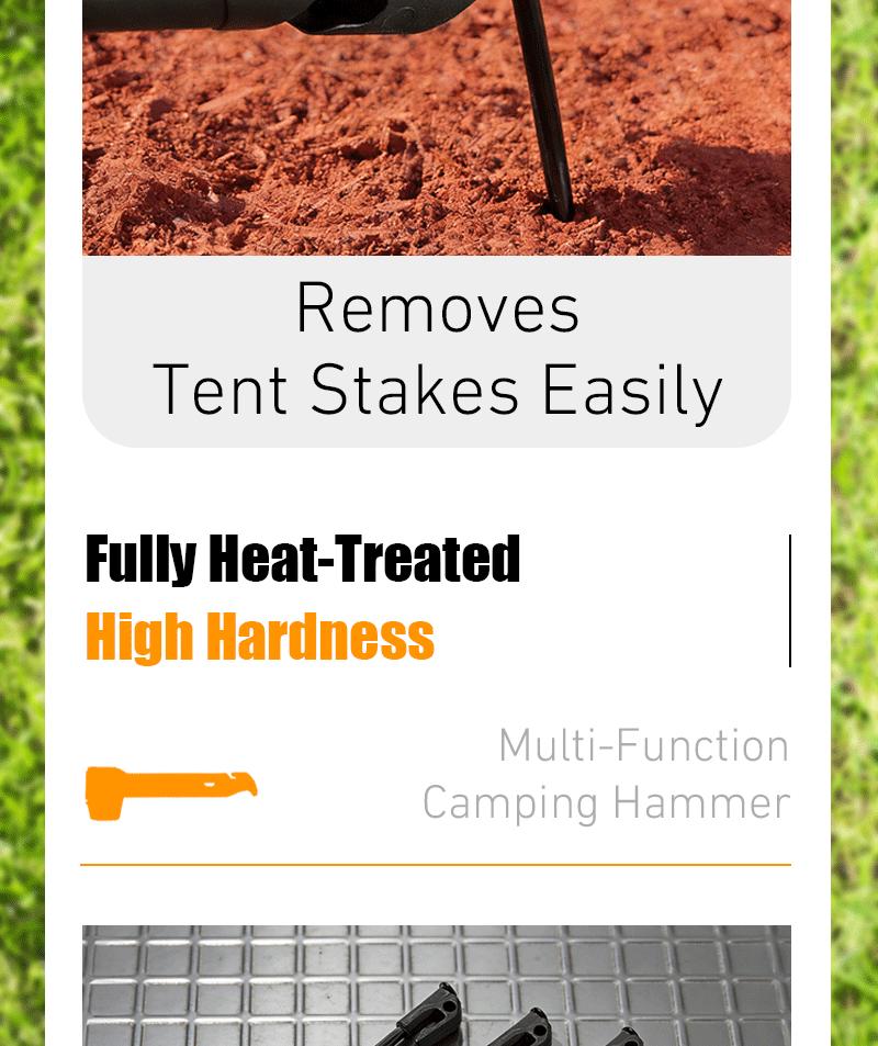 2-in-1 Tent Stake Hammer with Built-In Storage for 8 Stakes and Stake Puller for Outdoor Camping