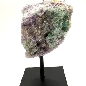 Raw Brazilian Multicolor Fluorite Crystal Specimen- mounted on stand