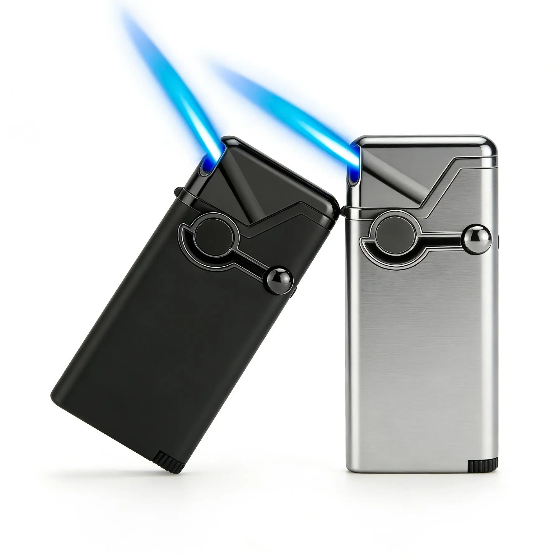 (Butane-free) Rocker Ignition Jet Torch Lighter | Windproof Blue Flame Metal Pipe Lighter, Adjustable Straight Flame, Portable Refillable Butane Lighter For Smoking, Camping & Candles, Cool Gift For Men