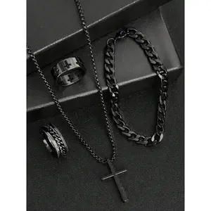 Fashion Jewelry Set, Casual Trendy Cross Pendant Necklace & Bracelet & Ring, Fashion Jewelry for Party, Trendy All-match & Exquisite Jewelry for Gift