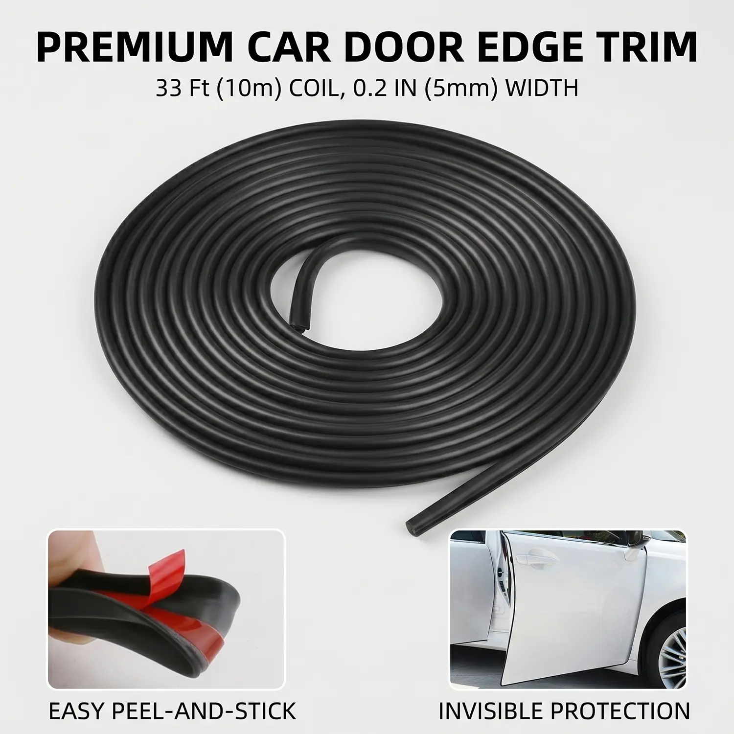 33FT Car Door Edge Guards, Universal Self-Adhesive Rubber U-Shape Protector, Anti-Collision & Noise Reduction