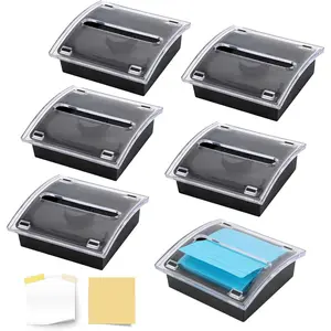 6 count Pop Up Sticky Note Dispenser Sticky Note Holder Pop Up Note Dispenser Transparent Top for 3 x 3 Inch Sticky Notes School Office  Store Black Base Clear Top