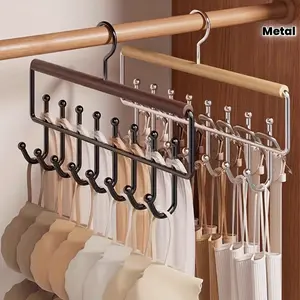 2pcs Wooden Hangers with 8 Hooks 360 Rotating Space Saving Underwear Organizer Vest Storage Rack for Clothes Metal Hooks Perfect for Home and Clothing Stores