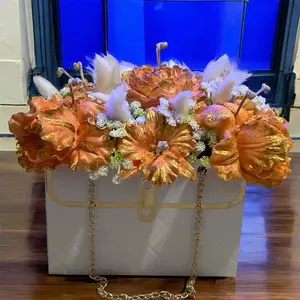 Candle Flower Bag - Decorative Floral Arrangement with Orange and Gold  Flowers in Gift Box - Ornaments mothers day candles