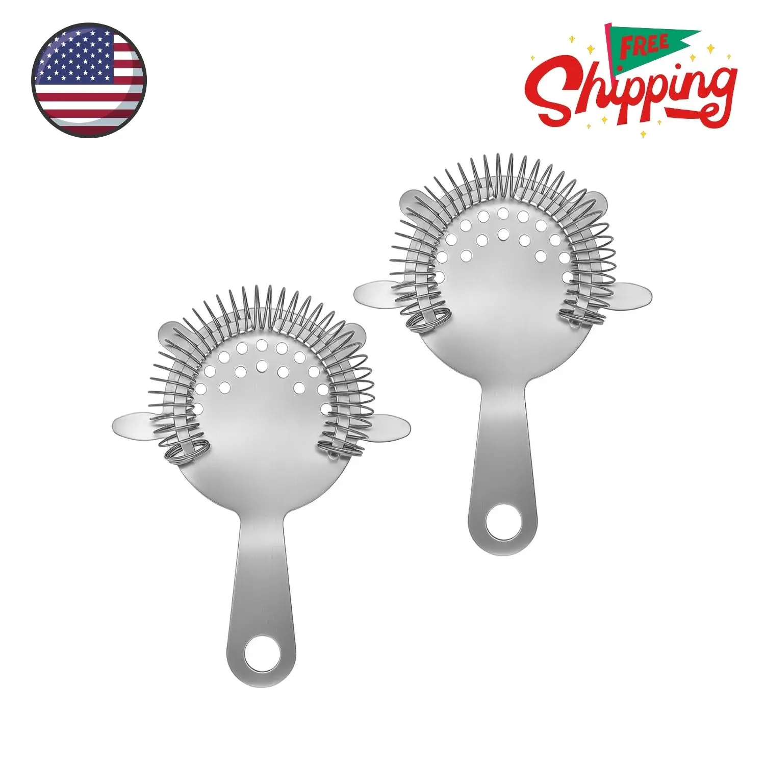 2PCS Stainless Steel Cocktail Strainer, Bar Drink Strainer with High-Density Spring