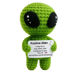 Positive Alien Crochet Plush with Inspirational "You're Out-of-This-World Amazing" Message Card, Handmade Emotional Support Desk Decor, Funny Motivational Gift for Teens Friends Coworkers, Ideal for Valentines, Easter Basket Stuffers, Birthday & Graduatio