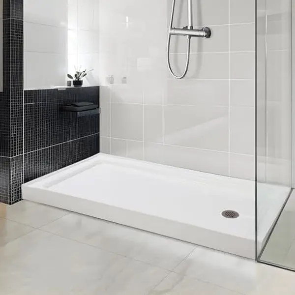 GARVEE 32 * 60'' Shower Base with Single Threshold Rectangular Left Drain Location Shower Base in Glossy White, Acrylic Shower Pan with Black Stainess Steel Cover