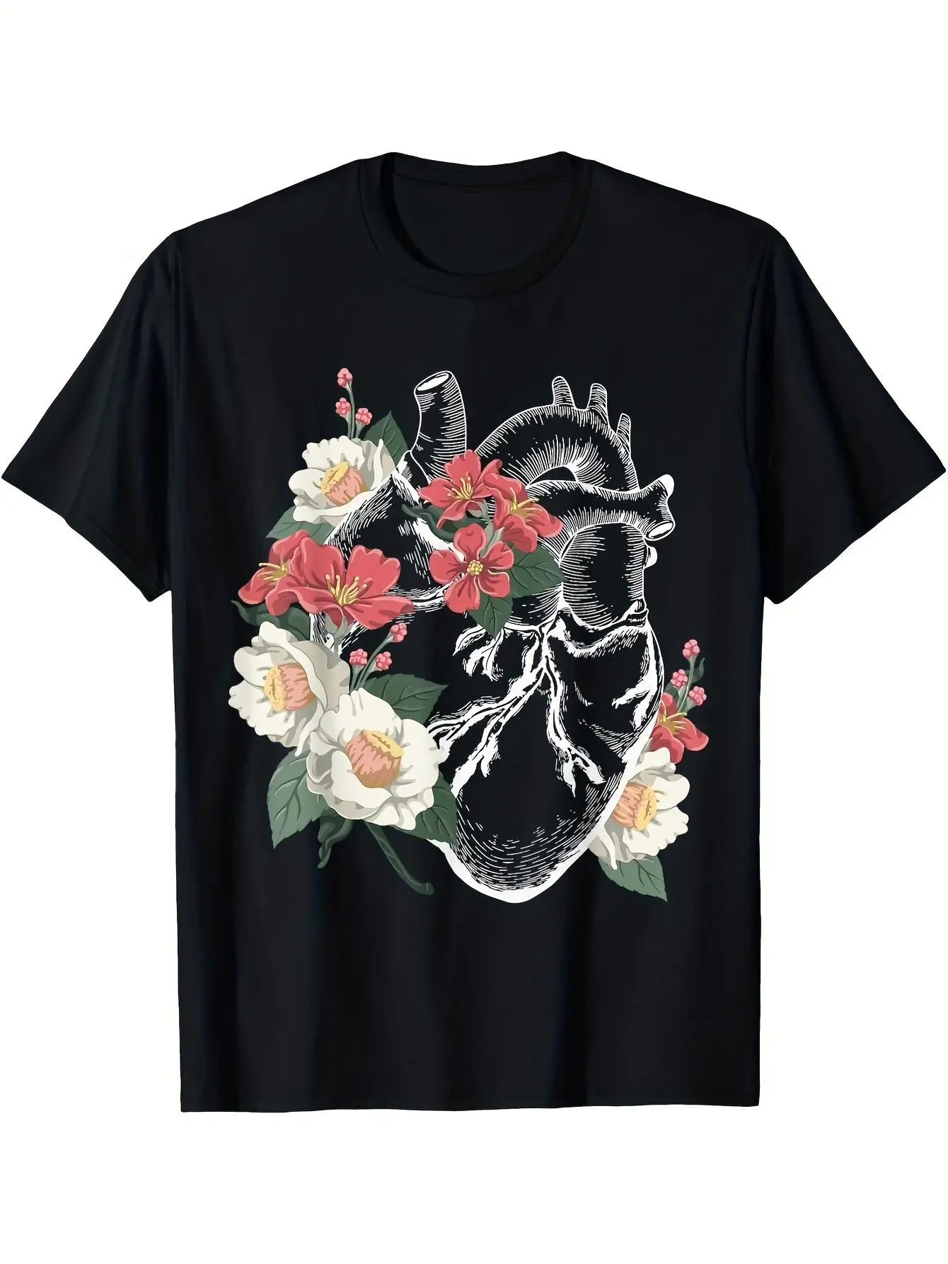 Anatomical Heart Shirt Floral Organ Cardiology Cardiac Nurse T-Shirt 2026 Summer Short-sleeved Printed T-shirt